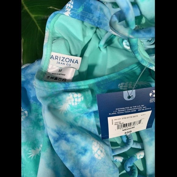 NWT‎ $59 Arizona Jean Co Side Cut Out Pineapple One Piece Swimsuit [ SZ M ] - Picture 11 of 12